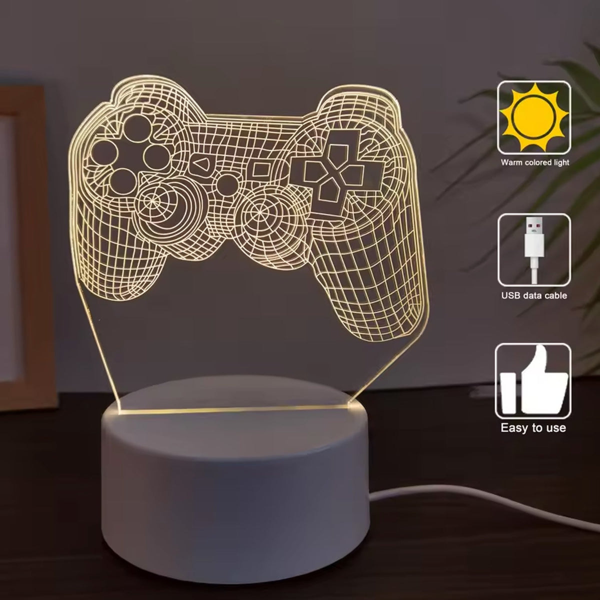 3D Acrylic LED Night Lamp – Game Controller Shape Decorative Light for Gamers (1 Pc)
