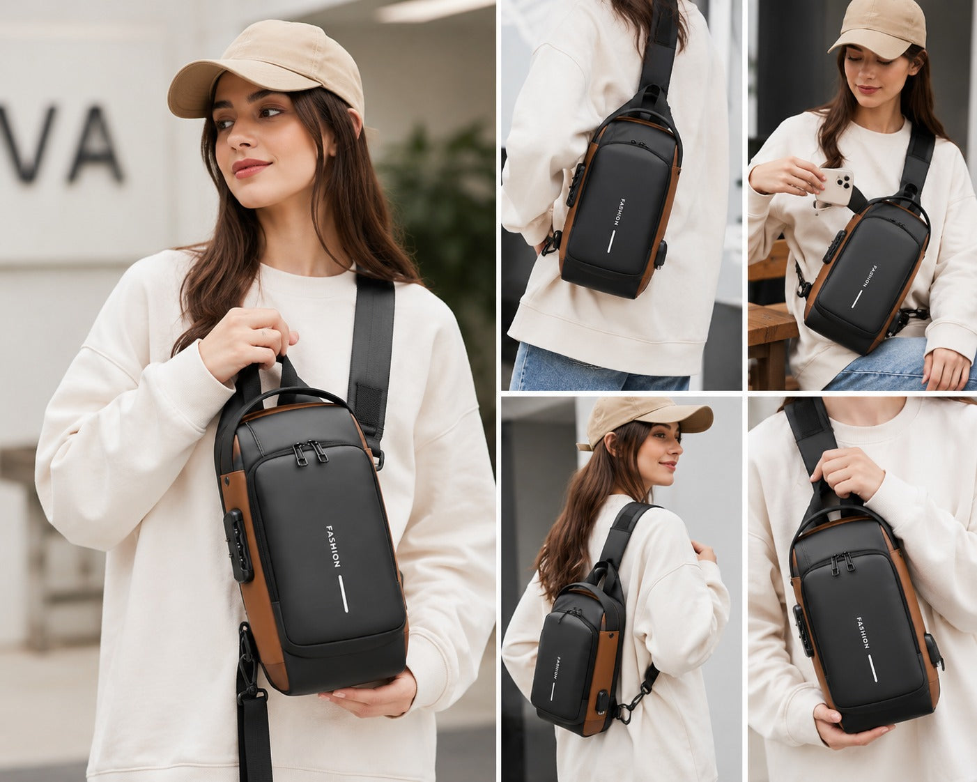 Anti-Theft Sling Bag With A USB Charging Cable