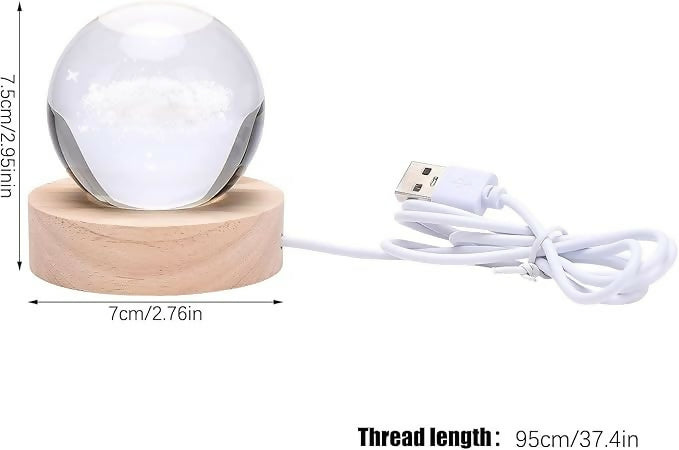 3D Engraved Crystal Astronaut LED Night Lamp with Wooden Base