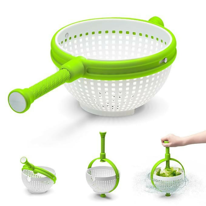 360° Rotating Salad Spinner with Handle | Multi-Function Vegetable Fruit Dryer Basket with Drain Holes